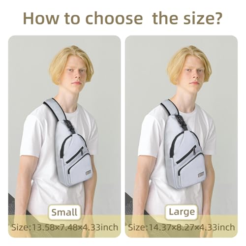 AMJ Crossbody Sling Bag Men Women, Casual Shoulder Backpack, Chest Daypack Satchel for Hiking Travel - color: White Gray, size: Large