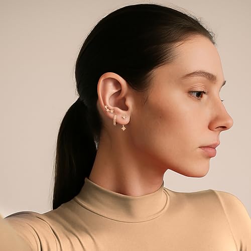 3 Pairs Dainty Small 4th of July Earrings for Women Trendy, Birthstone Stud Huggie Hoop Jacket Stack for Cartilage Helix, Gold Plated Hypoallergenic Cute Women Fashion Accessories Western Jewelry Gifts - color: 11Champagne-Nov (Gold)