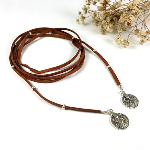 Long Leather Necklaces for Women Tie Wrap Lariat Y Shaped Vintage Knot Coin Boho Pendant Choker Dainty Charm Chain Pendant Statement Chunky Jewelry Accessories Gifts - color: A:bow necklace