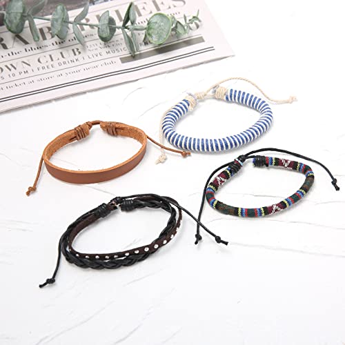 HZMAN Wrap Bracelets Men Women, Hemp Cords Wood Beads Ethnic Tribal Bracelets, Leather Wristbands - style: Blue Hemp Rope