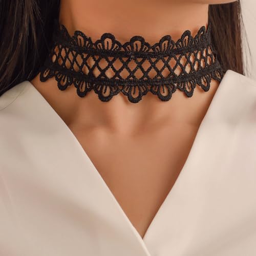 JAKAWIN Black Choker Necklace White Lace Chokers for Women - color: Black