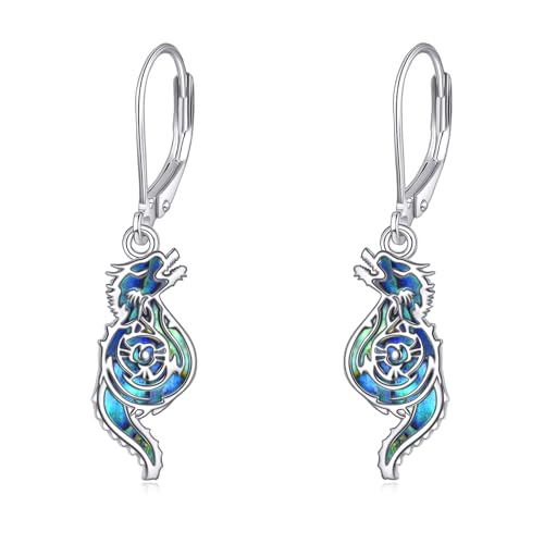 TIGER RIDER Abalone Shell 925 Sterling Silver Dangle Earrings Lightweight Filigree Dangle Drop Earrings for Women - style: Dragon