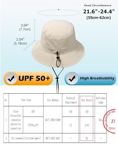 Water-Resistant Bucket Hat for Women Men Rain Hat UPF 50+ Boonie Sun Hat Foldable Summer Floppy Fishing Safari Hats - color: Beige