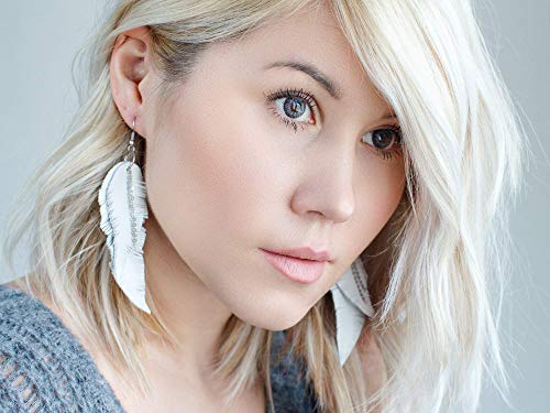 Black shiny Leather Feather Earrings for Women, Lightweight Minimal Boho Dangle Earrings, Small Simple Everyday Jewelry - color: white