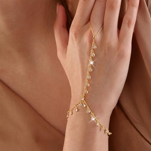 Hand Chain Gold Bracelets for Women Trendy Finger Ring Slave Bracelet Dainty Chain Hand Jewelry Trendy Gifts - color: B11:hand chain