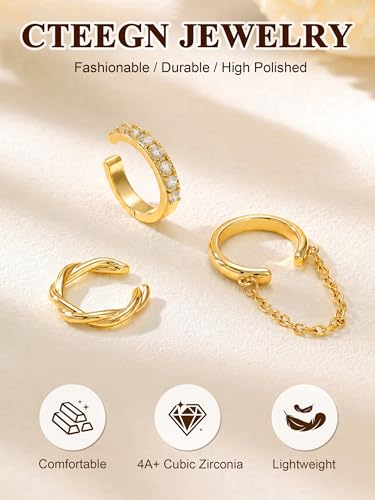 14K Gold/Silver Plated Ear Cuffs Set Dainty Clip Piercing Stack Small Cartilage Hoop Huggie Trendy Tarnish Hypoallergenic Jewelry Gift - style: gold style 11