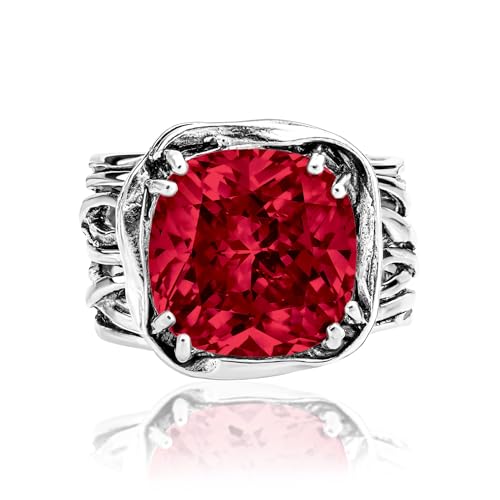 JEAN RACHEL JEWELRY 925 Sterling Silver Ring - Wrap Vintage Design with Cushion Shaped Cubic Zirconia - Hypoallergenic, Lead & Nickel Free - Artisan Handcrafted Statement Rings for Women - color: Ruby CZ
