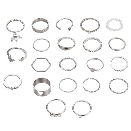22 Pcs Gold Vintage Knuckle Rings Set for Women,Stackable Boho Finger Rings Hollow Out Design Adjustable Ring Pack for Women - color: Silver