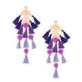 Long Tassel Earrings for Women Colorful Fringe Drop Dangle Earrings Bohemian Hawaiian Summer Beach Jewelry for Womens Vacation Outfits - color: Purple