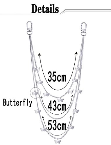 6 Pieces Pants Chains Multi-Layer Butterfly Lock Round Star Snak Heart Jeans Chains Accessory Hip Hop Pocket Punk Goth Wallet Chain Charm Rock Belt Loop Trousers Chain for Women Men Silver - style: A: 6Pcs(Butterfly)