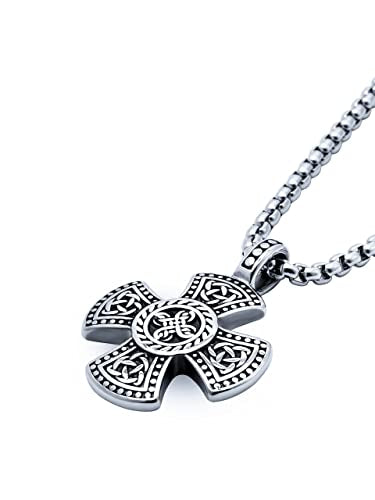 HAQUIL Celtic Cross Necklace, Stainless Steel Celtic Knots Triquetra Cross Pendant, Box Chain, Celtic Jewelry Gift for Men and Women