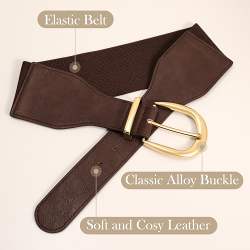 XZQTIVE Women Wide Elastic Waist Belt for Dresses Fashion Cinch Belts Stretchy Waistband with Gold Buckle - color: Chocolate Brown(gold Buckle), size: Fit Waist Size 34"-37"