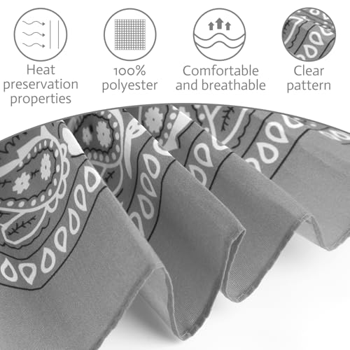 PLULON Bandanas for Men Women 4/12/24/30 Pack, Paisley Pattern Bandana Bulk Headbands Handkerchief Face Mask 100% Polyester - color: Gray