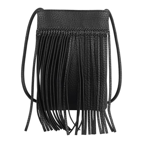 Hoce Women’s Leather Fringe Messenger Bag Large Hobo Crossbody Tassel Shoulder Bags, Gift for Mom Wife Girlfriend - color: 07785black-bigger