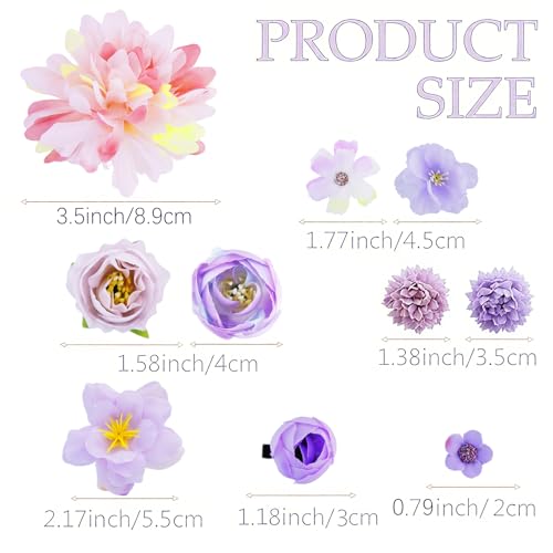 21 Pieces Silk Flower Hair Clip Women Aesthetic Boho Floral Hair Barrettes Handmade Rose Bride Barre Hair Accessories Wedding(Purple) - color: Purple
