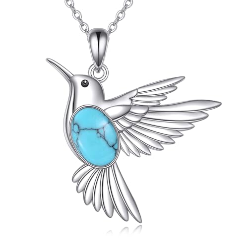 POPLYKE Hummingbird Necklace 925 Sterling Silver Hummingbird Pendant Necklace Jewelry Gift for Women - color: A-Turquoise Hummingbird