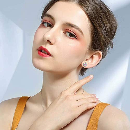 CiNily Flower Earrings,Opal Stud Earrings Sterling Silver or White Gold/Rose Gold Plated Ladies Flower Stud Earrings Cute Unique Earrings for Girls - color: red