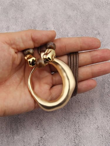 GelConnie Boho Necklaces for Women Cowgirl Necklace Stone Leather Cord Pendant Necklaces With Beads Long vintage Layered Choker Necklace - style: Brown Leather Pendant