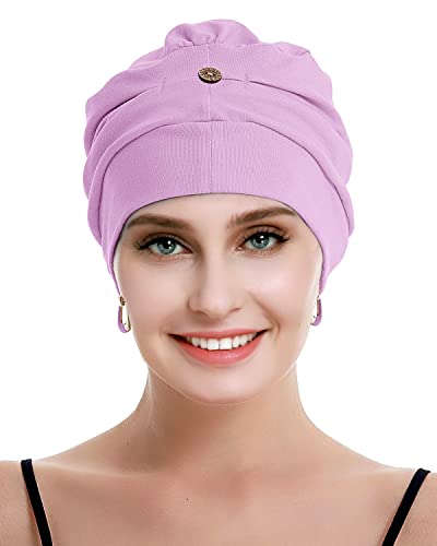 osvyo Cotton Chemo Turbans for Women Cancer Hairloss hat - Cotton Lightweight Headwear Sealed Packaging - color: Cotton Light Purple