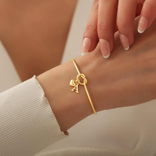 M MOOHAM Knot Initial Bracelets for Women Teen Girls 14K-Gold-Plated Dainty Initial Bracelets for Women Heart Letter Bracelet Jewelry Personalized Bridesmaid Proposal Gifts - color: M