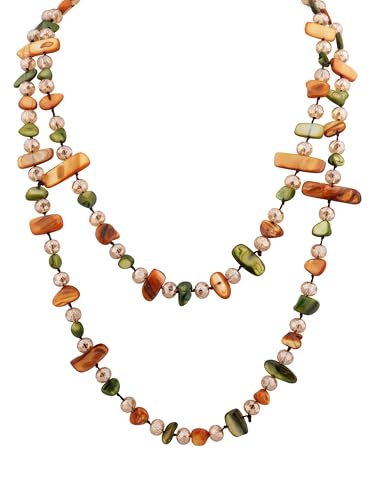 MINACHI Colorful Irregular Beaded Long Necklace, Coated Reflective Glass Beads, Bohemian Vintage Chunky Costume Jewelry for Women - style: Necklace NECK.003