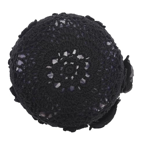 ZLYC Women Cotton Crochet Slouchy Beanie Hat Handmade Knit Summer Skull Cap - color: Decorative Flowers Black
