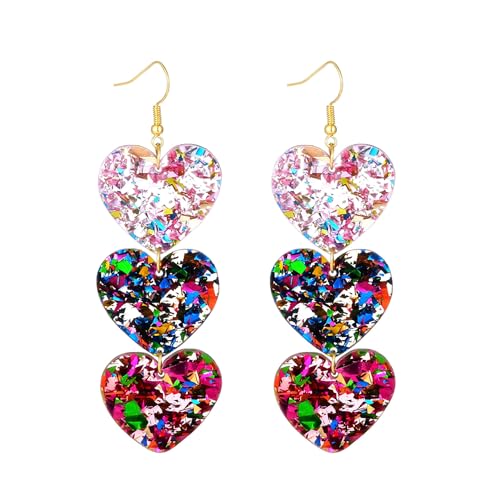 Colorful Shiny Love Heart Dangle Earrings Handmade Lightweight Glitter Acrylic Heart Shaped Hoop Earrings for Women Lovers Valentine's Day Mothers Day Party Jewelry Gifts - style: StyleD