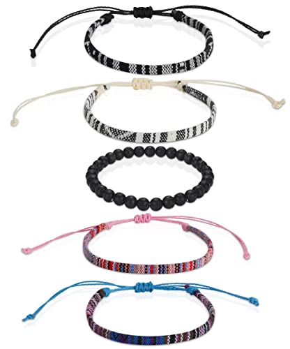 Beach Bracelet Set for Men and Women, Surfer Men Bracelet, Braided Boho Summer Bracelets Adjustable Men's Bracelet Handmade Women Bracelet String Rope Ankle Bracelets Birthday Gift - style: 5pcs boho bracelet