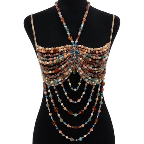 Handmade Beads Body Chain, Mermaid Top Rave Outfit Body Jewelry, Mermaid Costume, Beaded Bra Bralette Bead Waist Body Jewelry for Women for Boho Festival Clubbing - color: MULTICOLOR