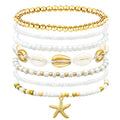 Shell Summer Beach Bracelets for Women Seashell Bracelets Boho Layered Beaded Bracelets Set Starfish Bracelets Handmade Stretch Bracelets Summer Beach Jewelry Accessories Gifts
