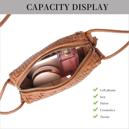 Woven Crossbody Bags for Women Handwoven Purses Vegan Leather Small Handbag Handmade Shoulderbag | Lightweight - color: Brown