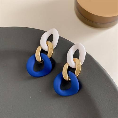 Charm Elegant Hollow Color Chain Acrylic Geometric Temperament Dangle Drop Earrings Bohemian Minimalist Hypoallergenic Jewelry Gift - color: White Gold Blue