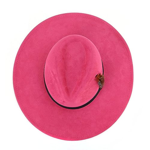 LIDHAY Big Wide Brim Fedora Hats for Women Men Western Suede Hat Panama Hat Outdoor Hats - color: Rose Red