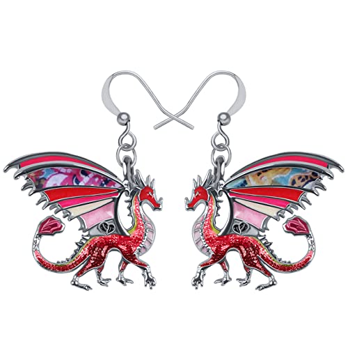 Enamel Alloy Dinosaur Fantasy Dragon Earrings Drop Dangle Unique Animal Jewelry For Women Dragons Gifts - color: Red