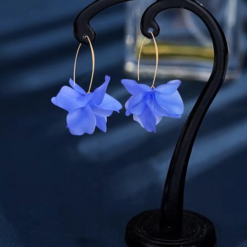 Exaggerated Bohemian Resin Rose Flower Petal Dangle Drop Earrings Long Acrylic Tiered Floral Tassel Earring for Women - color: Royal blue
