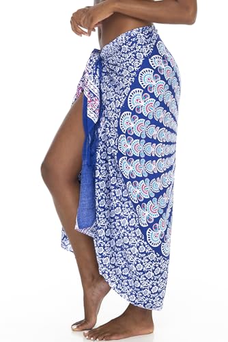 SHU-SHI Sarong Wraps for Women Long Beach Cover ups Pareo Bathing Suit Wrap Skirt Mandala Sarongs Coverup - color: Blue/Pink/Turquoise
