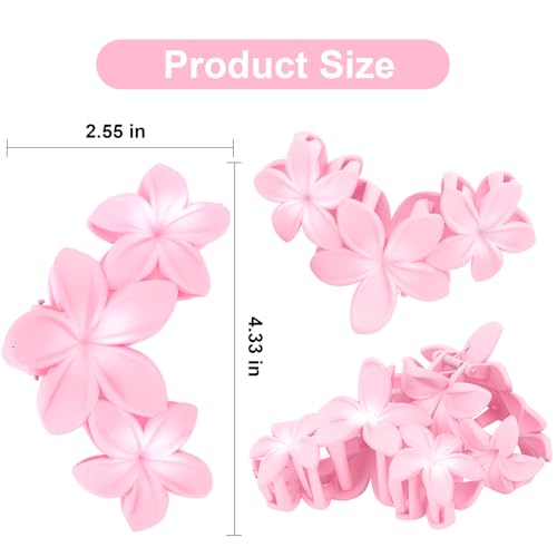 ANBALA 4PCS Flower Hair Clips, Tropical Plumeria Hair Clips for Women, Large Non-Slip Strong Hold Claw Clips, Beach Hair Accessories, Pink (4 Count) - color: pink