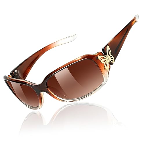TJUTR Polarized Sunglasses for Women with Wrap Around Butterfly Design, Trendy Jackie-O Style for UV400 Protection - color: A6 Gradient Brown Frame Brown Lenses