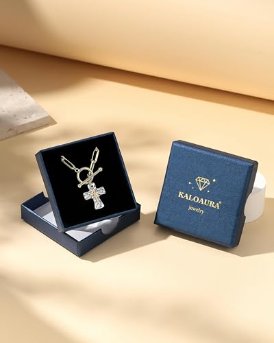 Chunky Cross Necklace for Women, 14K Gold/Silver Plated Statement Paperclip Chain Double Cross Pendant Necklaces Non Tarnish for Faith Religious Christian Jewelry Gifts - color: Silver2