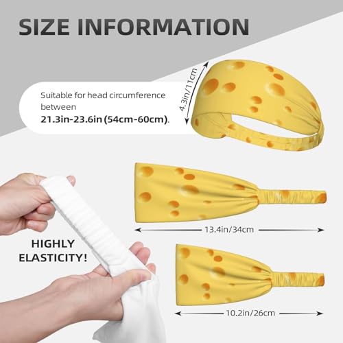 Black and Gold Swirl Liquid Ink Marble Workout Headbands Fashion Sports Sweatbands Yoga Hairbands for Fitness Athletic Non Slip Wicking Headscarf for Men Womens Girls Summer Accessories Elastic Bands - color: Funny Food Cheese Pattern