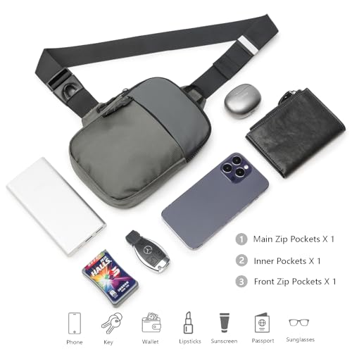 higouta Mini Sling Bag for Men Women, Small Crossbody Casual Utility Chest Phone Bag for Travel Workout - color: Grey