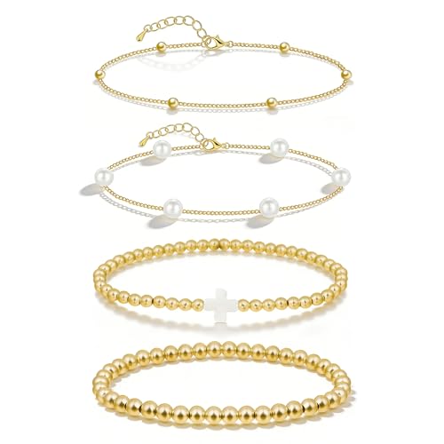 PEALICIOUS 2Pcs Chunky Bracelet for Women, Girls Gold Bangle Bracelet 7in Minimalist Silver Chunky Bangles Prom Gifts, Trendy Gold Arm Cuff Upper Arm Band, Stack Bead Prom Accessories Summer Jewelry - style: gold bead bracelets