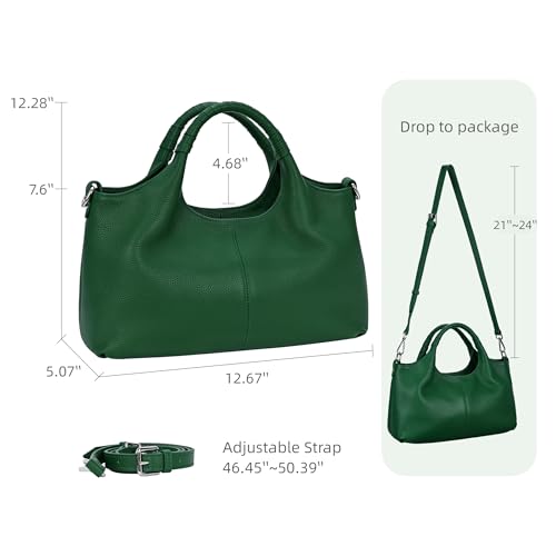 Iswee Genuine Leather Shoulder Bags Purses and Handbags for Women Satchel Designer Cross Body Hobo Medium Size Tote - color: Green