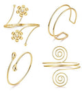 4Pcs Upper Arm Cuff for Women Open Adjustable Arm Bracelets Minimalist Coil Arm Armband Set - style: Gold-Style A