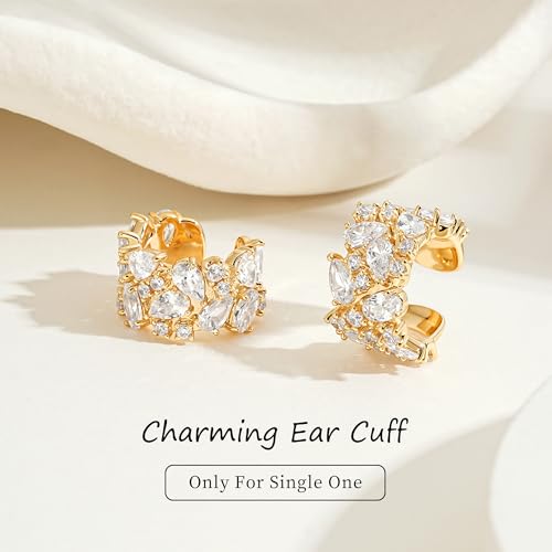 MEVECCO Ear Cuff Non Piercing for Women 18K Gold Plated Dainty Ear Cuff Earring Stacks Cartilage Clip On Wrap Huggie Minimalist Fake Piercings Open Hoops Jewelry Gifts - style: cz