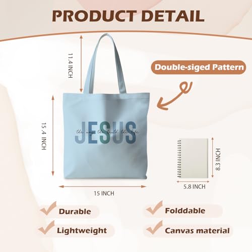 Jesus Tote Bag, Christian Tote Bags for Women, Religious Reusable Grocery Bags - color: Blue