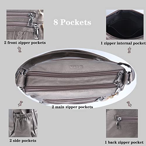 ELDA Crossbody Bags For Women Pocketbooks Soft PU Leather Purses and Handbags Multi Pocket Shoulder Bag - color: Antique Silver