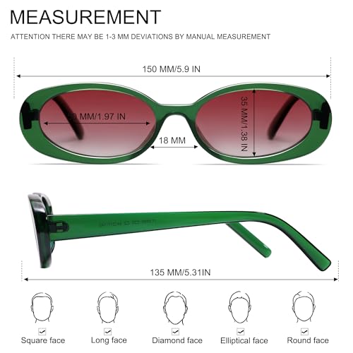VANLINKER Polarized Retro Oval Sunglasses for Women and Men Small 90s Style VL9580 - color: C22 Green Frame/Pink Lens