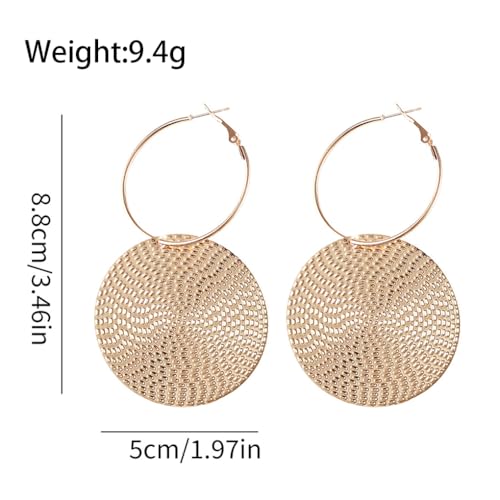 Boho Large Hoop Earrings for Women Oversized Chunky Coin Dangle Earring Hammered Big Disc Loop Earrings Trendy Party Jewelry Accessories Gifts - color: Gold