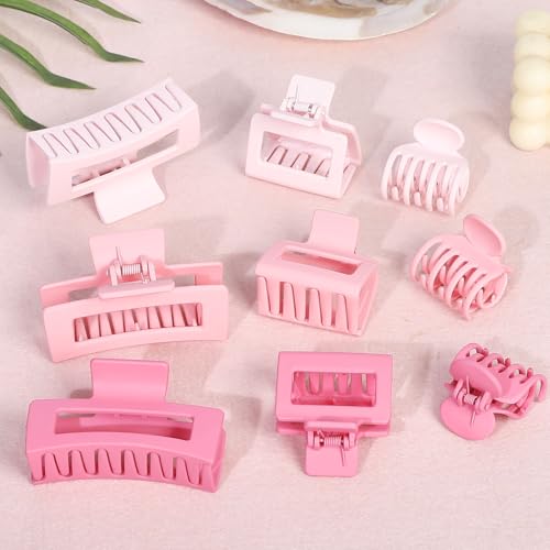CHANDAT Medium Claw Hair Clips Set for Women - 3 Styles, 9PCS Rectangle Hair Clips for Thick Hair, Square Clips for Thin Hair - Pink - color: Pink